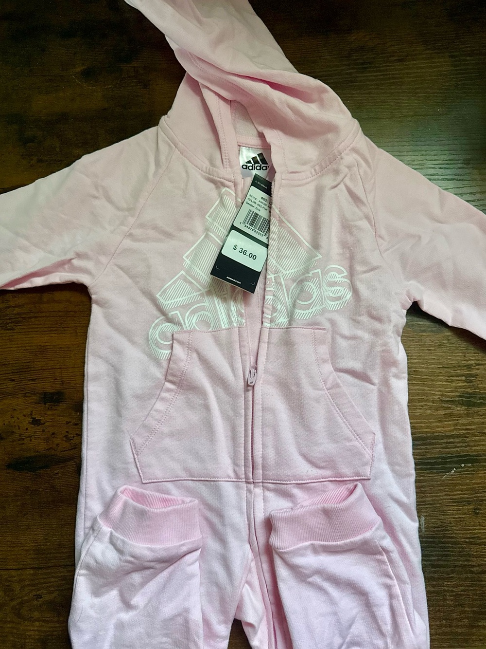 adidas Light Pink Zip-Up Hooded Jumpsuit